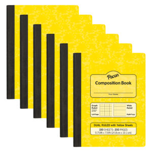 Dual Ruled Composition Book, Yellow, 1-4 in grid and 3-8 in (wide) 9-3-4" x 7-1-2", 100 Sheets, Pack of 6