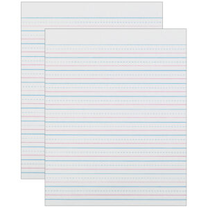 Sulphite Handwriting Paper, Dotted Midline, Grade 2, 1-2" x 1-4" x 1-4" Ruled Short, 8" x 10-1-2", 500 Sheets Per Pack, 2 Packs