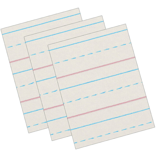 Newsprint Handwriting Paper, Dotted Midline, Grade 2, 1-2" x 1-4" x 1-4" Ruled Short, 8" x 10-1-2", 500 Sheets Per Pack, 3 Packs