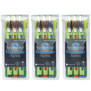 Xpress Fineliner Pen, Fiber Tip, 0.8 mm, 3 Colors Per Pack, 3 Packs