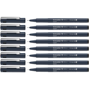 Pictus Fineliners, Wallet, 8 Pieces, Black Ink, Assorted Sizes