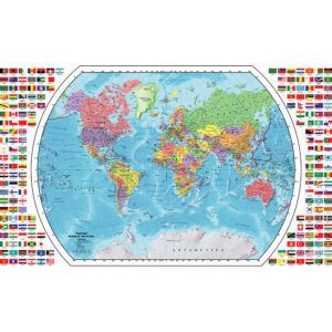 World Map with Flags, 49"W x 33"H