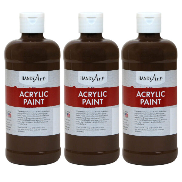 Acrylic Paint 16 oz, Burnt Umber, Pack of 3