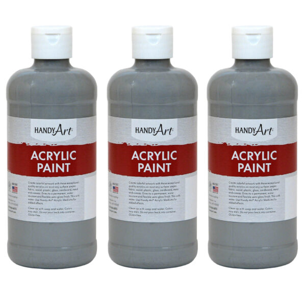 Acrylic Paint 16 oz, Gray, Pack of 3