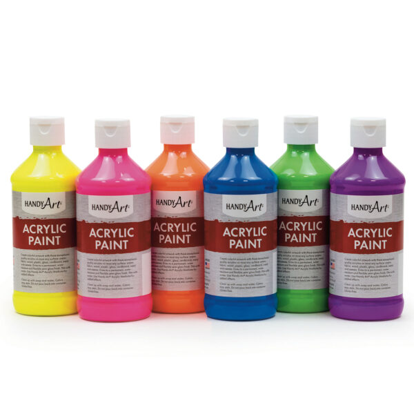 Acrylic Paint, 8 oz., Fluorescent Colors, Set of 6