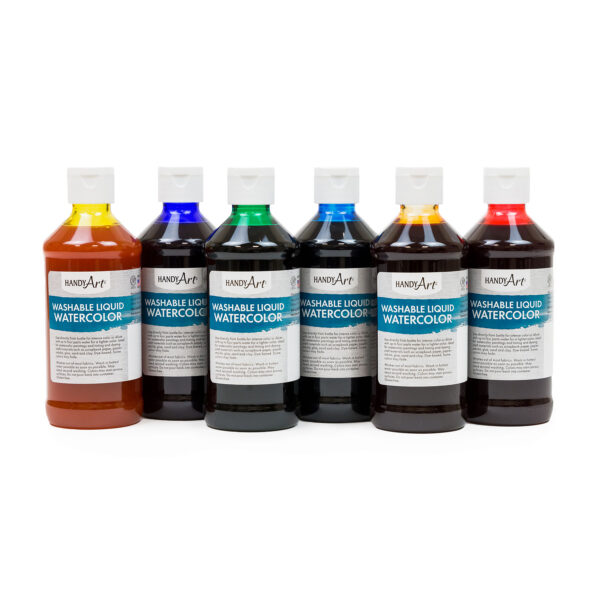 Washable Liquid Watercolors, 8 oz., Primary Colors, Set of 6