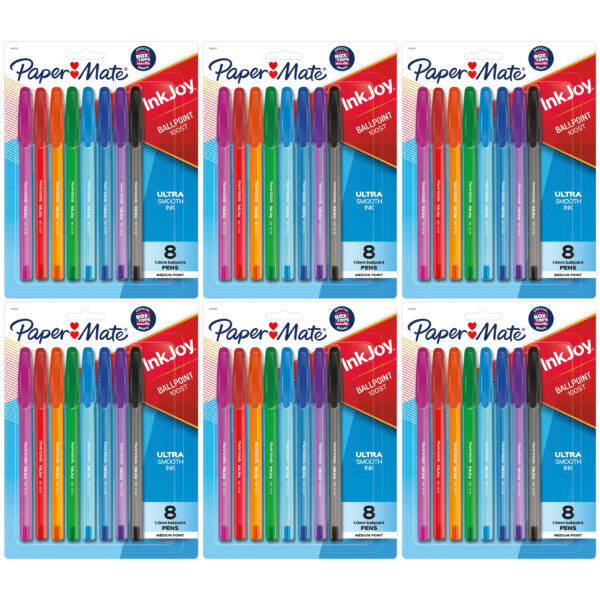 InkJoy 100ST Ballpoint Pens, Medium Point, Assorted Ink, 8 Per Pack, 6 Packs