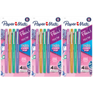 Flair Felt Tip Pens, Medium Point, Candy Pop Pack, 4 Per Pack, 3 Packs