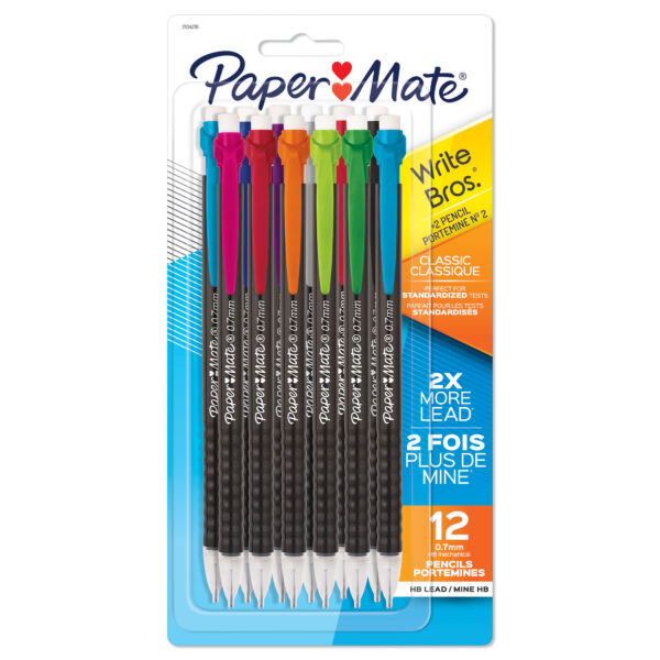 Write Bros Mechanical Pencil, 0.7mm, Assorted, 12 Per Pack, 6 Packs