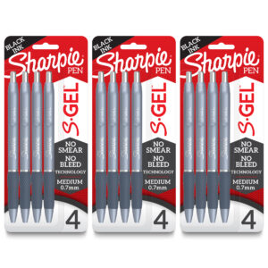 S-Gel, Gel Pens, Medium Point (0.7mm), Frost Blue Body, Black Gel Ink Pens, 4 Per Pack, 3 Packs