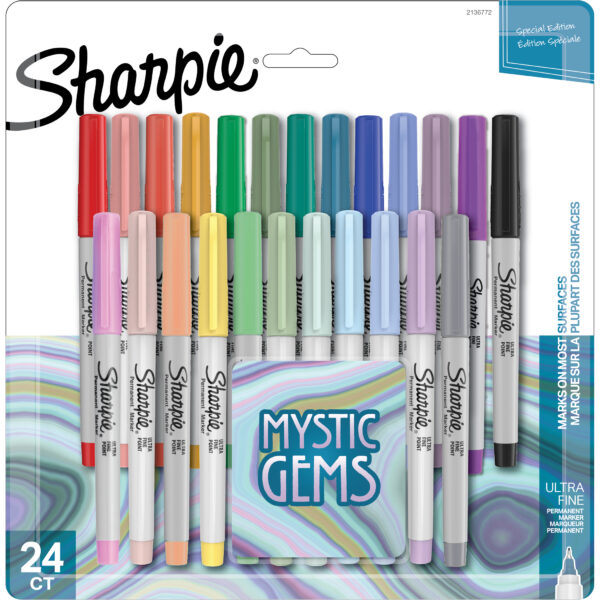 Permanent Markers, Ultra Fine Point, Mystic Gem Colors, 24 Count