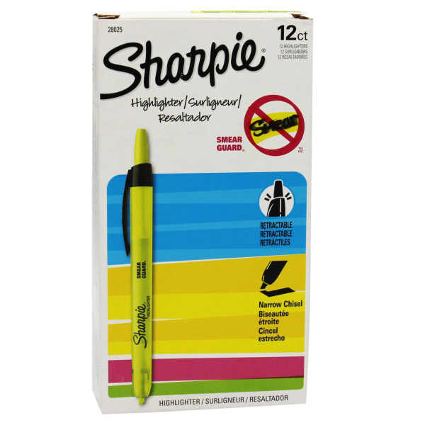 Retractable Highlighters, Yellow, Box of 12