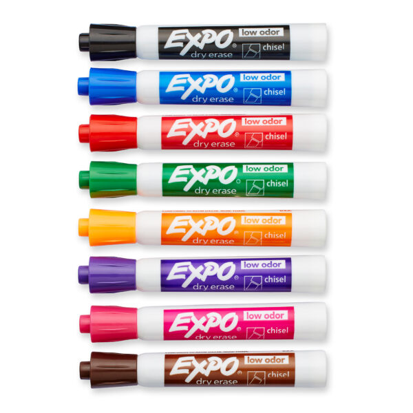 Low-Odor Dry Erase Markers, Chisel Tip, 8 Colors, 8 Per Pack, 2 Packs