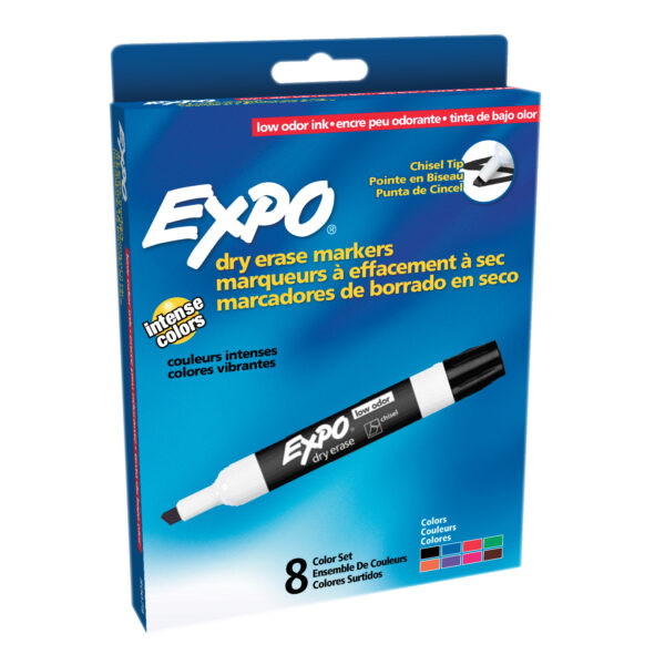 Low-Odor Dry Erase Markers, Chisel Tip, 8 Colors, 8 Per Pack, 2 Packs