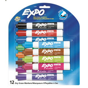 Low Odor Dry Erase Markers, Chisel Tip, Assorted Colors, 12 Count