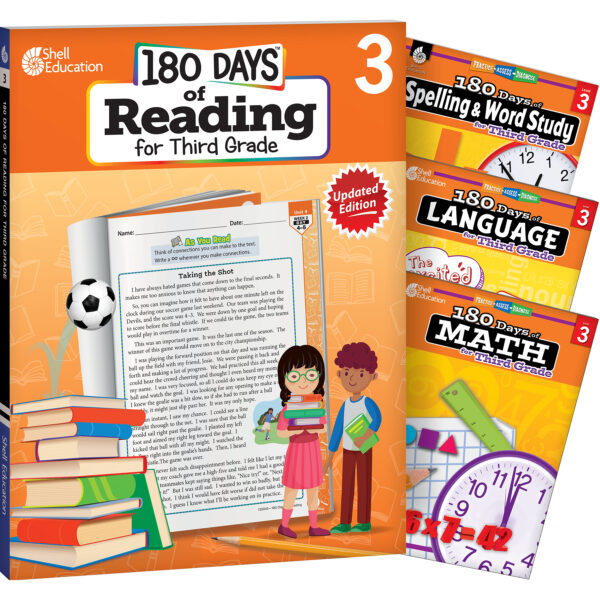 180 Days Reading, Spelling, Language, & Math Grade 3: 4-Book Set