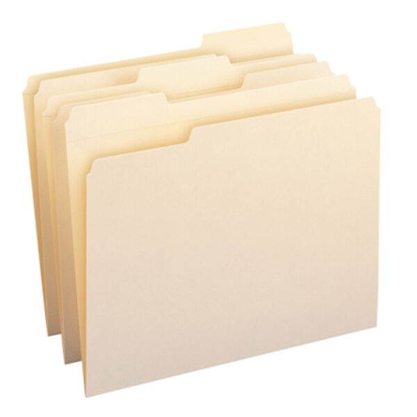 File Folders, Reinforced 1-3-Cut Tab, Letter Size, Manila, Box of 100