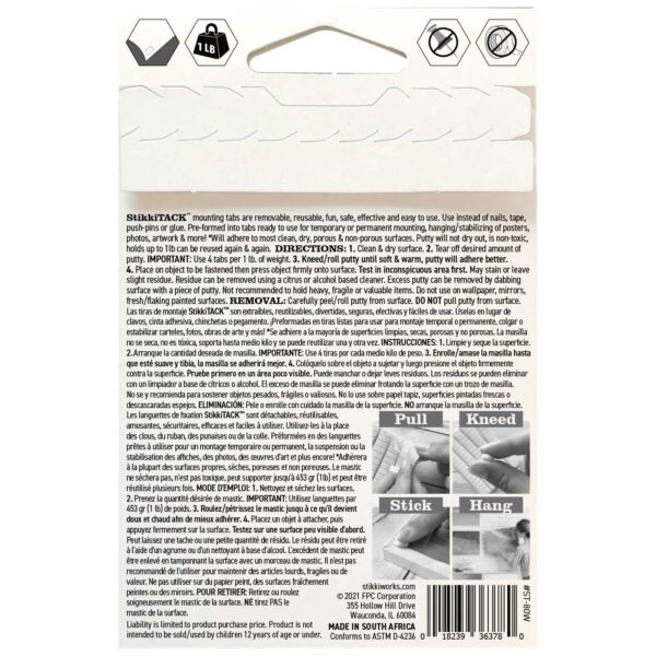 StikkiTack, White, 2 oz.-80 Tabs Per Pack, 12 Packs