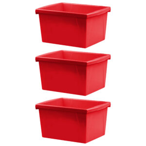 4 Gallon Classroom Storage Bin, Red, Pack of 3