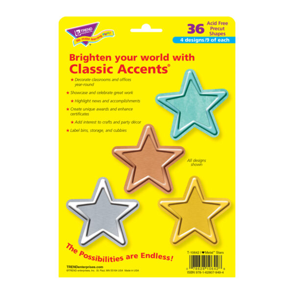 I ♥ Metal Stars Classic Accents Variety Pack, 36 Per Pack, 3 Packs