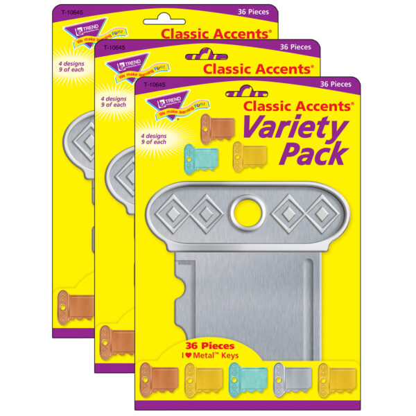 I ♥ Metal Keys Classic Accents Variety Pack, 36 Per Pack, 3 Packs