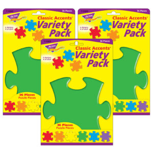 Puzzle Pieces Classic Accents Variety Pack, 36 Per Pack, 3 Packs