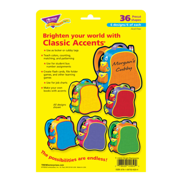 Bright Backpacks Classic Accents Variety Pack, 36 Per Pack, 3 Packs