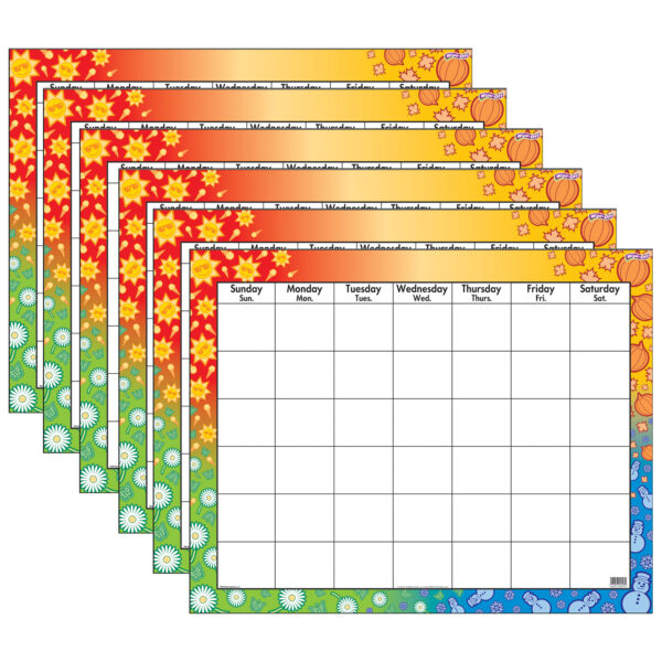 Wipe-Off Calendar Chart, 22" x 28", Pack of 6