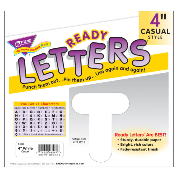 White 4" Casual Uppercase Ready Letters, 6 Packs