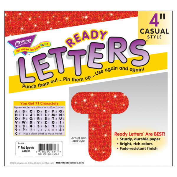 Red Sparkle 4" Casual Uppercase Ready Letters, 3 Packs