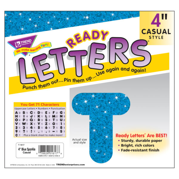 Blue Sparkle 4" Casual Uppercase Ready Letters, 71 Per Pack, 3 Packs