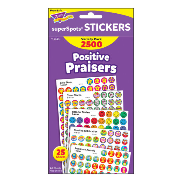 Positive Praisers superSpots Stickers Variety Pack, 2500 Per Pack, 3 Packs