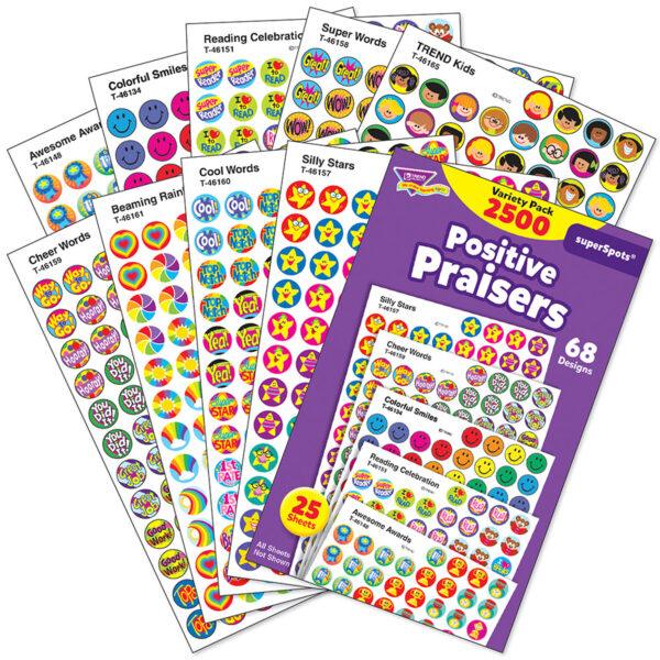 Positive Praisers superSpots Stickers Variety Pack, 2500 Per Pack, 3 Packs