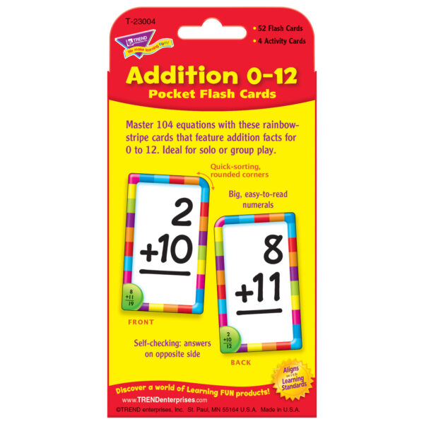 Addition 0-12 Pocket Flash Cards, 6 Packs