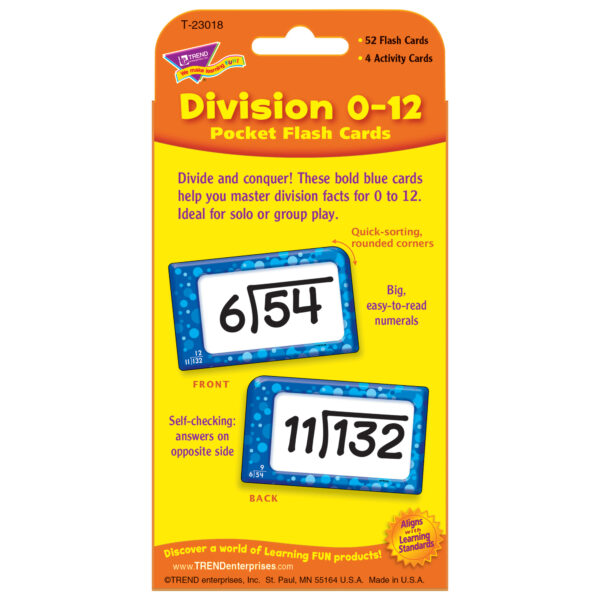 Division 0-12 Pocket Flash Cards, 6 Packs