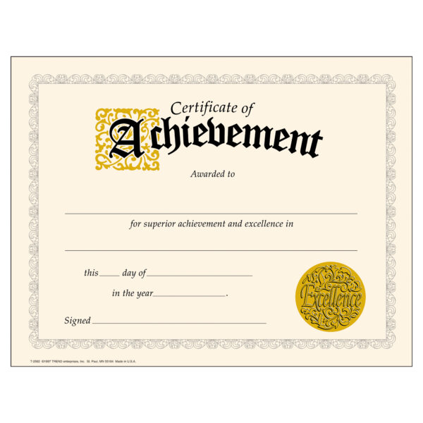 Certificate of Achievement Classic Certificates, 30 Per Pack, 6 Packs