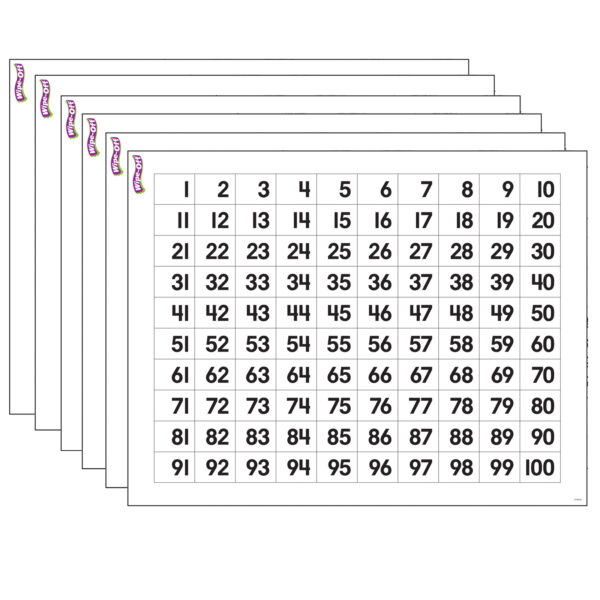 Numbers 1-100 Wipe-Off Chart, 17" x 22", Pack of 6