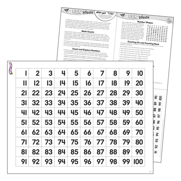 Numbers 1-100 Wipe-Off Chart, 17" x 22", Pack of 6