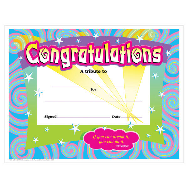 Congratulations-Swirls Colorful Classics Certificates, 30 Per Pack, 6 Packs