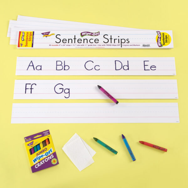 Wipe-Off Sentence Strips, 3" x 24", White, 30 Per Pack, 3 Packs