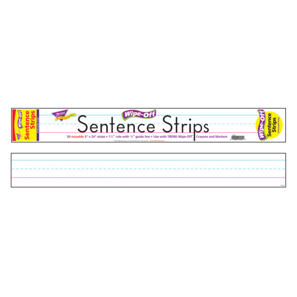 Wipe-Off Sentence Strips, 3" x 24", White, 30 Per Pack, 3 Packs