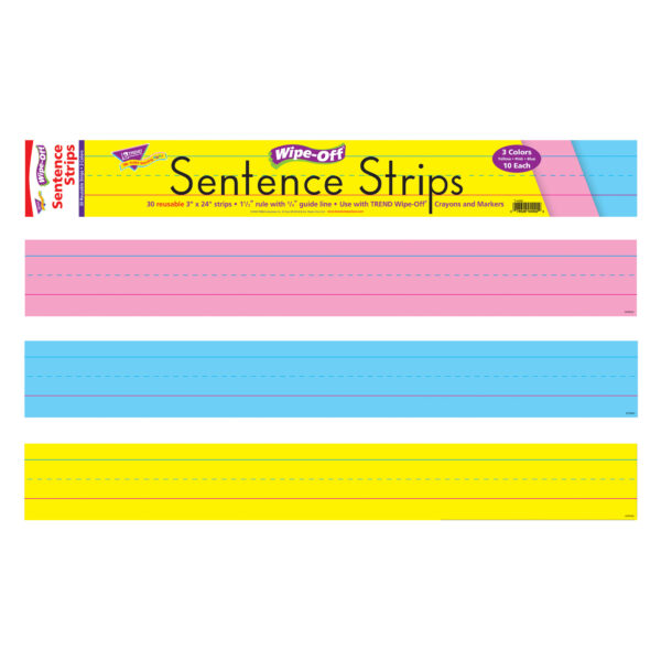 Multicolor Wipe-Off Sentence Strips, 24", 30 Per Pack, 3 Packs