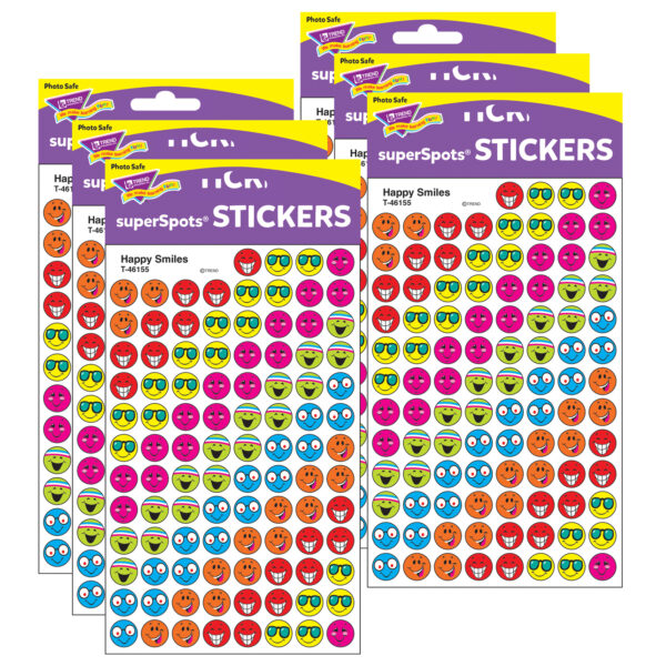 Happy Smiles superSpots Stickers, 800 Per Pack, 6 Packs