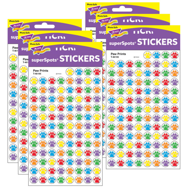 Paw Prints superSpots Stickers, 800 Per Pack, 6 Packs