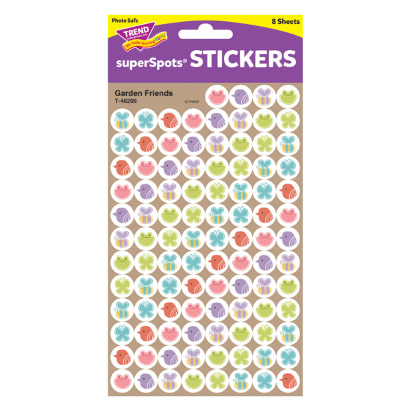 Garden Friends superSpots Stickers, 800 Per Pack, 6 Packs