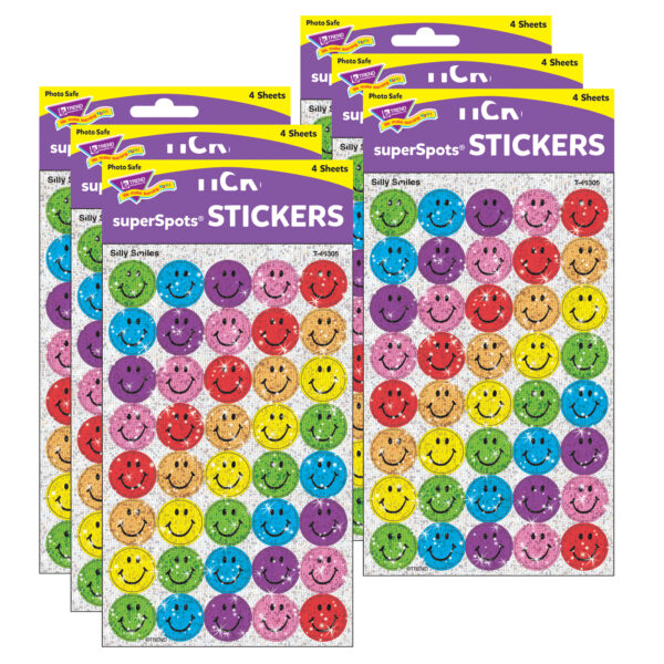 Silly Smiles superSpots Stickers-Sparkle, 160 Per Pack, 6 Packs