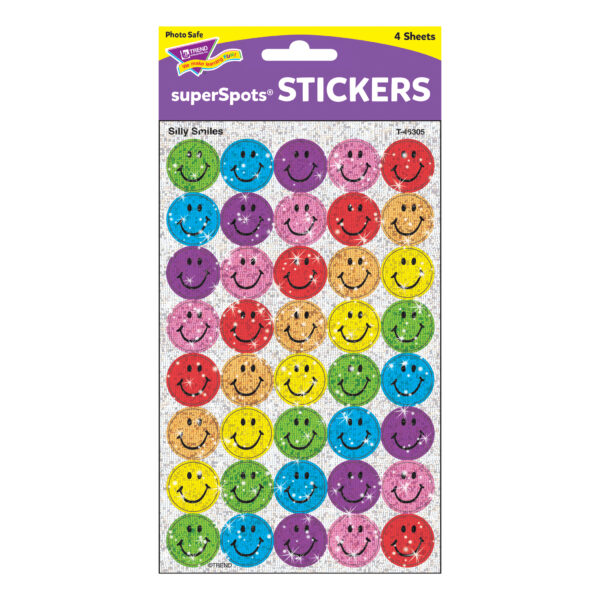 Silly Smiles superSpots Stickers-Sparkle, 160 Per Pack, 6 Packs