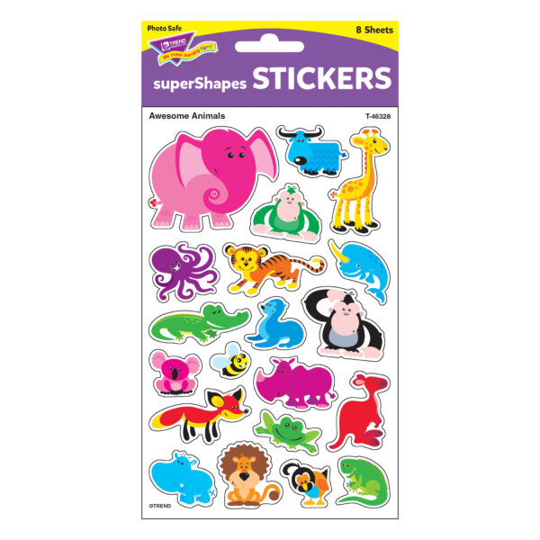 Awesome Animals superShapes Stickers-Large, 160 Per Pack, 6 Packs