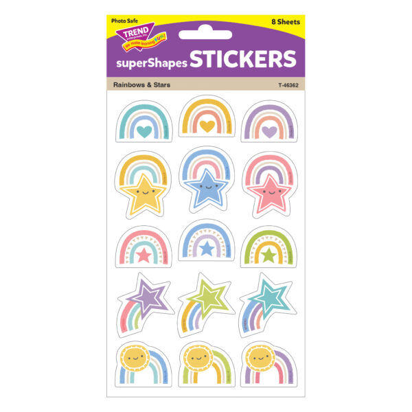 Rainbows & Stars Large superShapes Stickers, 120 Per Pack, 6 Packs