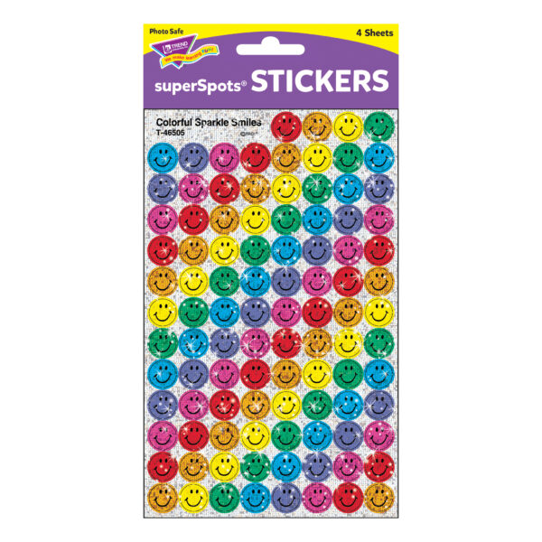 Colorful Smiles superSpots Stickers-Sparkle, 400 Per Pack, 6 Packs